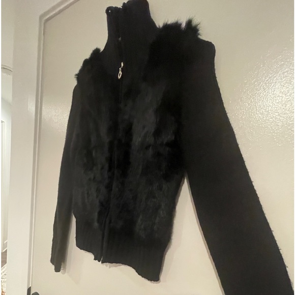 OXOXO COLLECTION Black Sweater with real rabbit fur at front Size M - Picture 4 of 8